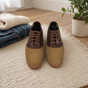 G.H. Bass Meredith Saddle Oxford Shoes Brown Tan Leather Suede 7.5M